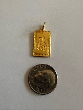 24k Yellow Gold Lambert Cheng Rectangular Asian Pendant